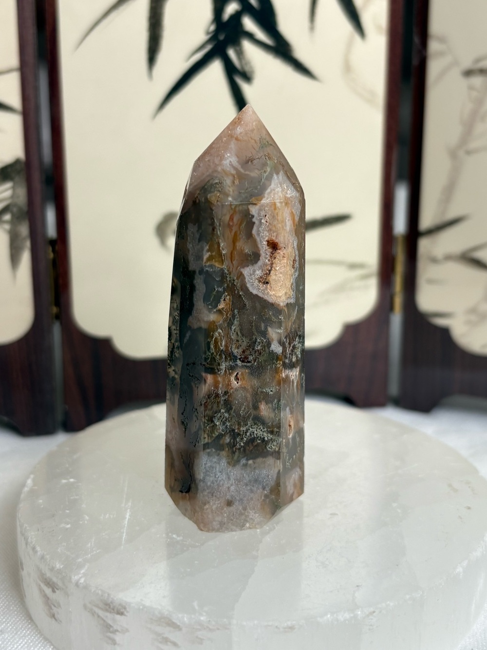 Red moss agate tower